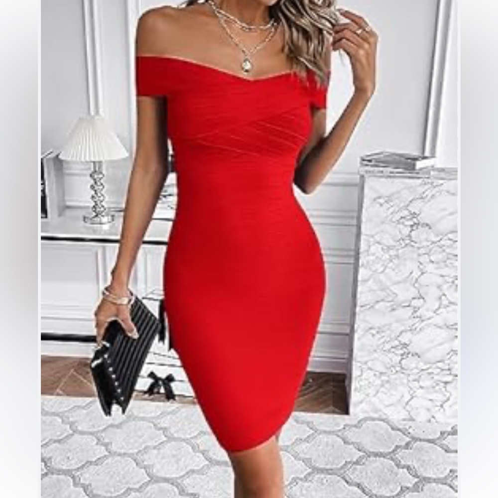 Pineapple woman’s Elegant Red Off-Shoulder Dress